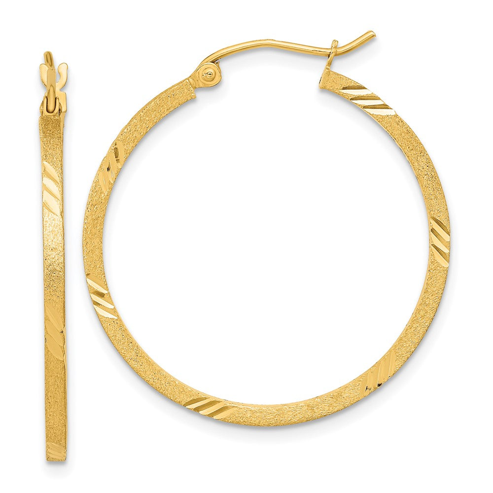 14K Gelbgold Satiniert Diamantiert Quadratisch Röhre Creolen