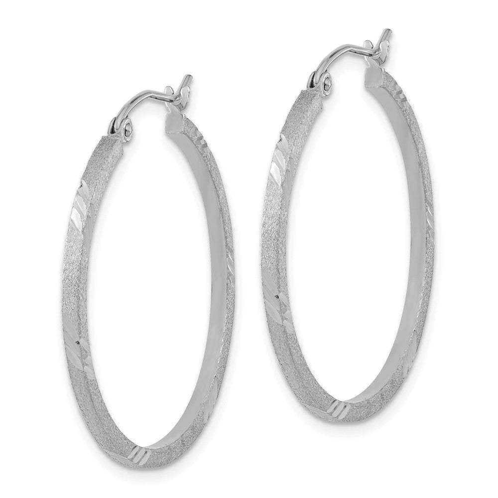 14K Weißgold Satiniert Diamantiert Quadratisch Röhre Creolen