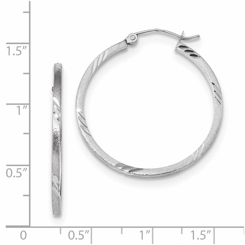 14K Weißgold Satiniert Diamantiert Quadratisch Röhre Creolen