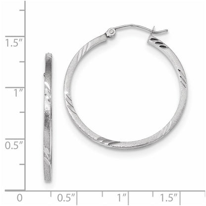 14K Weißgold Satiniert Diamantiert Quadratisch Röhre Creolen