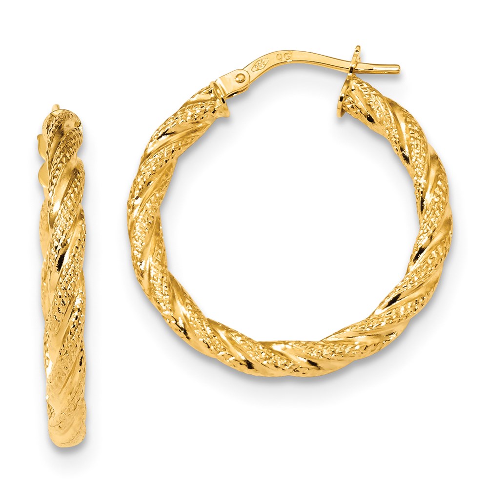 14K Gelbgold Satiniert & Poliert Gedreht Creolen