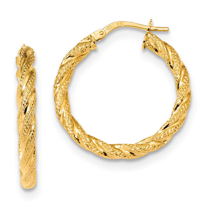 14K Gelbgold Satiniert & Poliert Gedreht Creolen