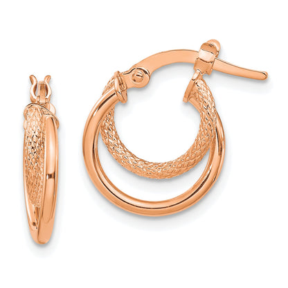 14K Roségold Poliert Diamantiert Klappbar Creolen