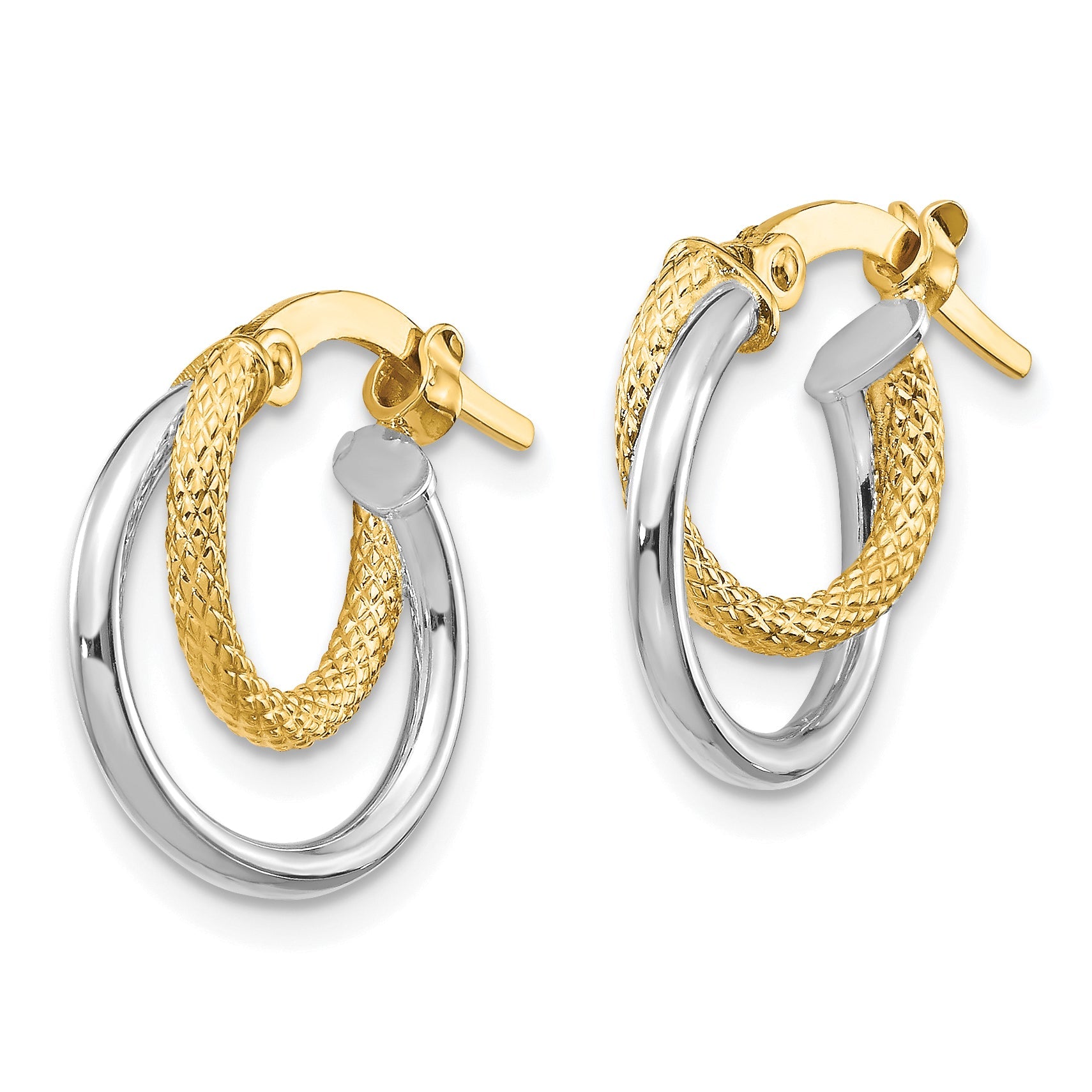 14K Bicolor Poliert Diamantiert Klappbar Creolen