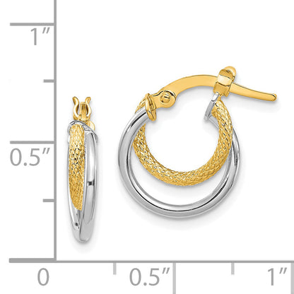 14K Bicolor Poliert Diamantiert Klappbar Creolen