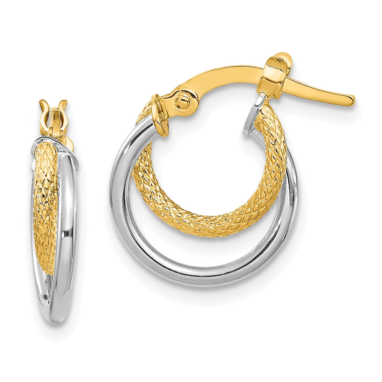 14K Bicolor Poliert Diamantiert Klappbar Creolen
