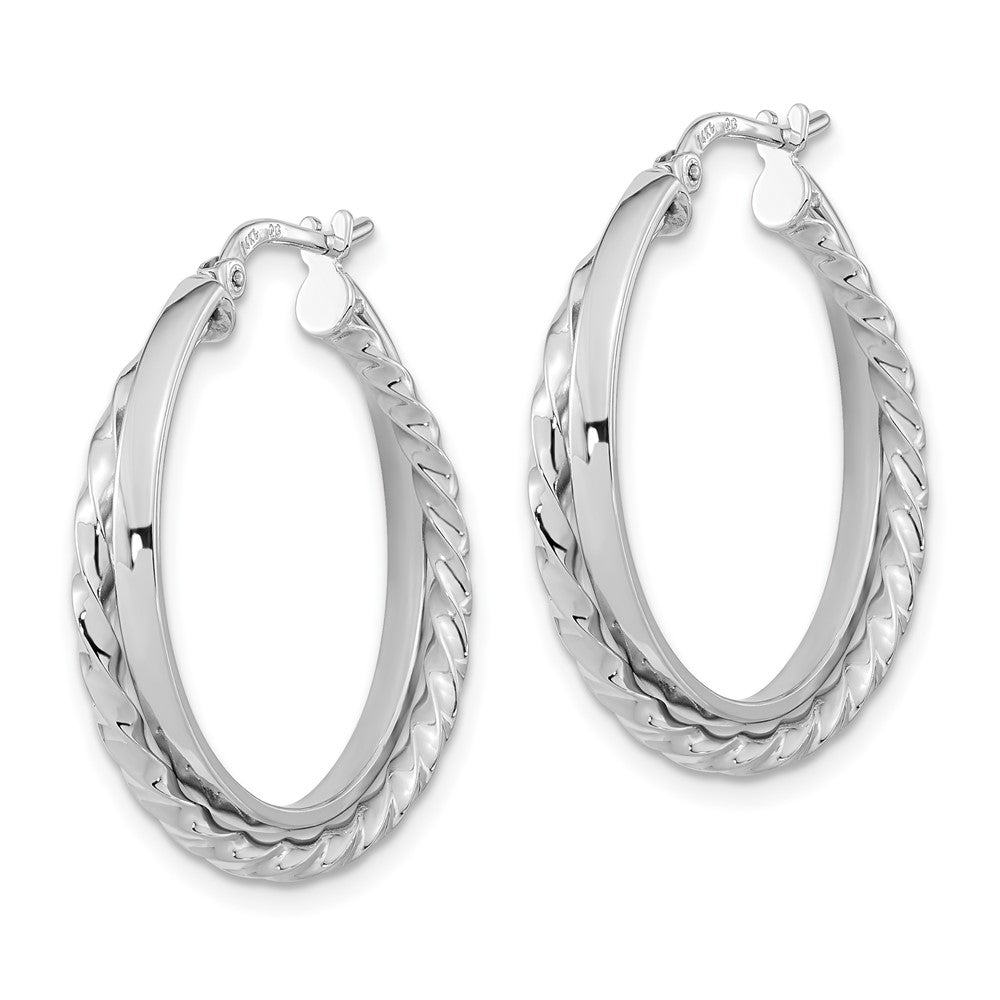 14K Weißgold Poliert und Strukturiert Klappbar Creolen