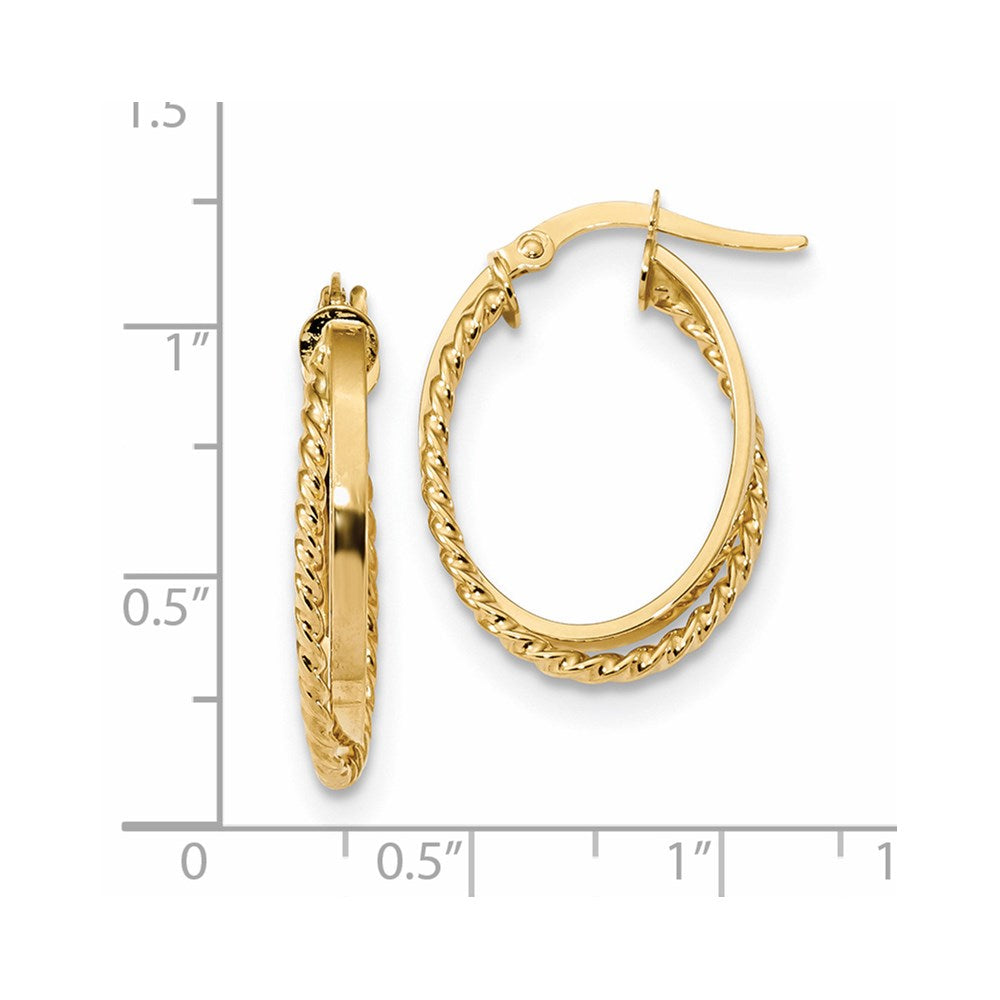 14K Gelbgold Poliert & Strukturiert Oval Klappbar Creolen