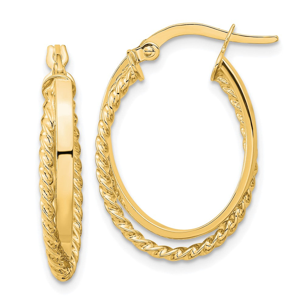 14K Gelbgold Poliert & Strukturiert Oval Klappbar Creolen
