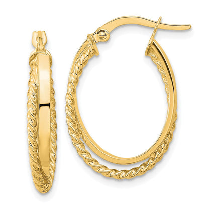 14K Gelbgold Poliert & Strukturiert Oval Klappbar Creolen