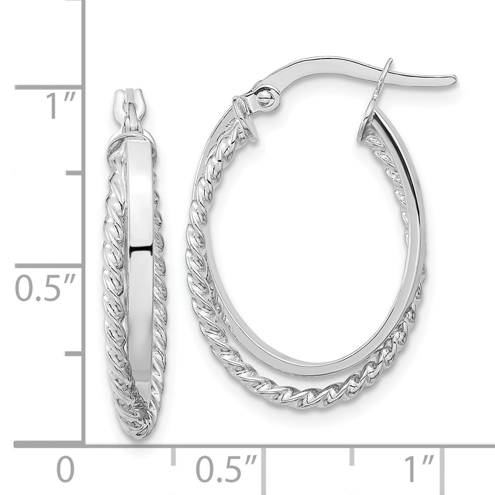 14K Weißgold Poliert und Strukturiert Oval Klappbar Creolen