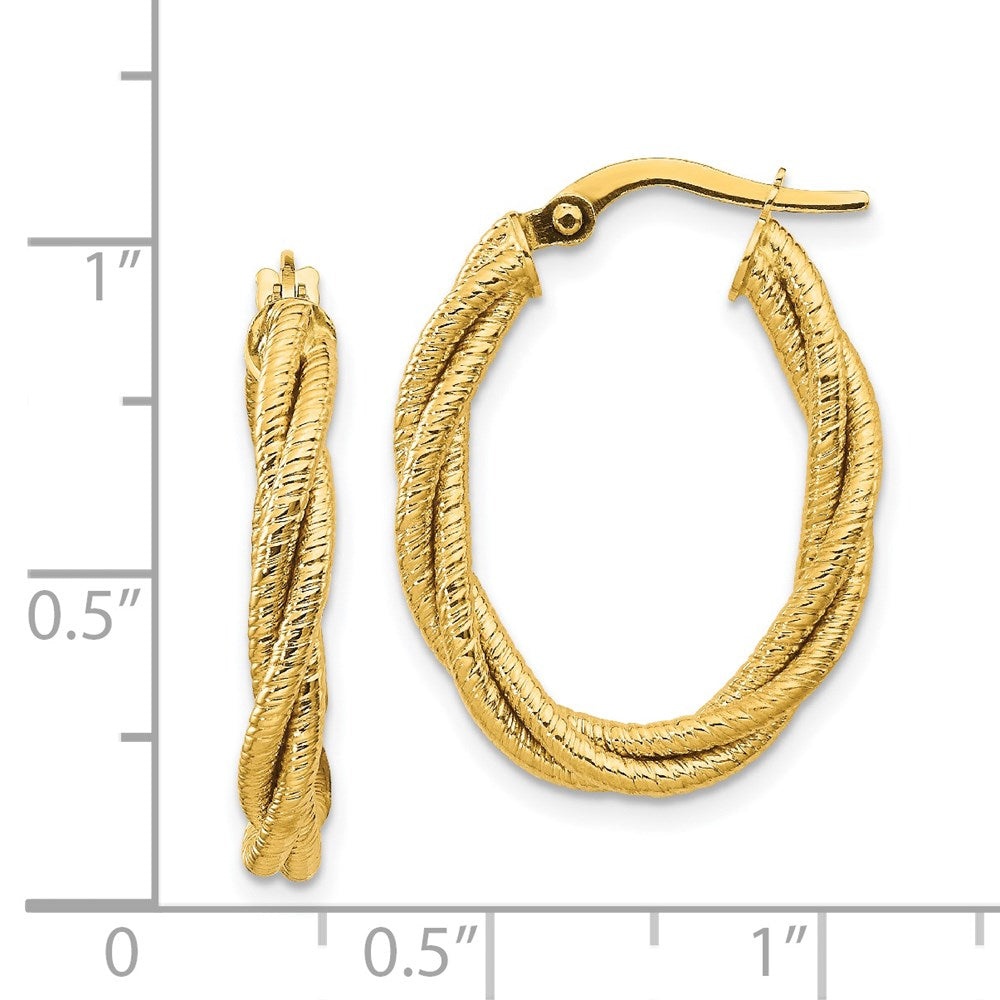 14K Gelbgold Poliert Strukturiert Gedreht Oval Creolen