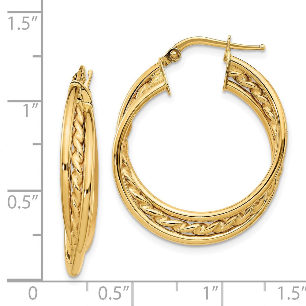 14K Gelbgold Poliert Kordel Gedreht Creolen