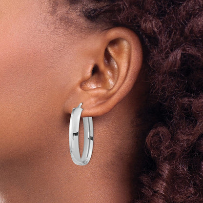 14K Weißgold Oval Creolen