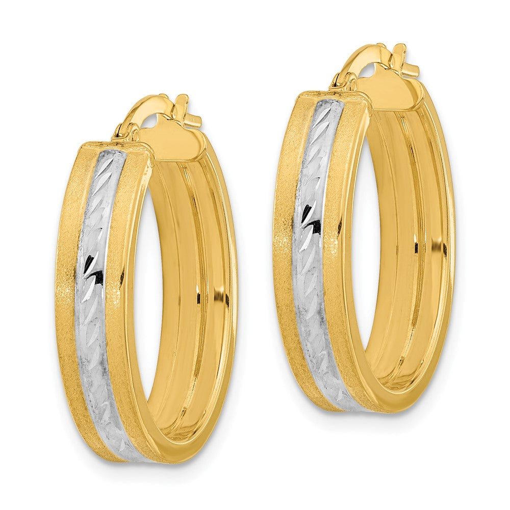 14K Gelb & Rhodium Weiß Diamantiert Poliert und Satiniert Creolen