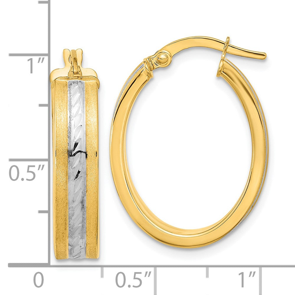 14K Gelb & Rhodium Weiß Diamantiert Poliert und Satiniert Creolen