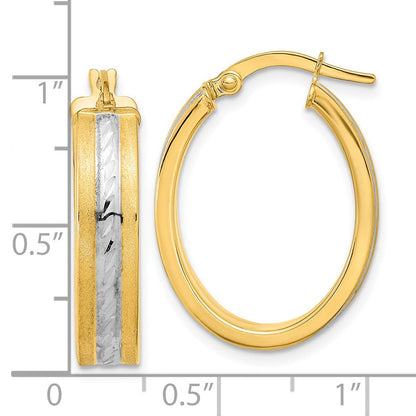 14K Gelb & Rhodium Weiß Diamantiert Poliert und Satiniert Creolen