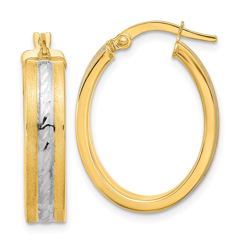 14K Gelb & Rhodium Weiß Diamantiert Poliert und Satiniert Creolen