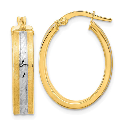 14K Gelb & Rhodium Weiß Diamantiert Poliert und Satiniert Creolen