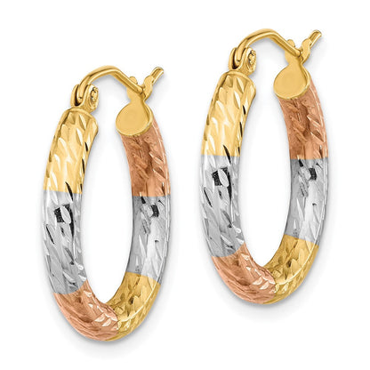14K Gelb & Rhodium mit Weiß und Rose Poliert Diamantiert Creolen