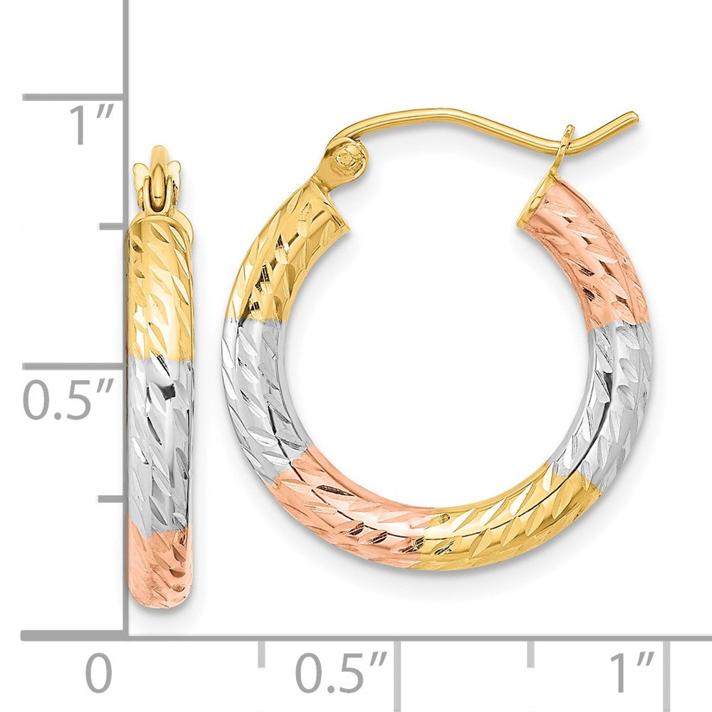 14K Gelb & Rhodium mit Weiß und Rose Poliert Diamantiert Creolen