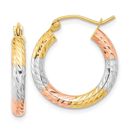 14K Gelb & Rhodium mit Weiß und Rose Poliert Diamantiert Creolen