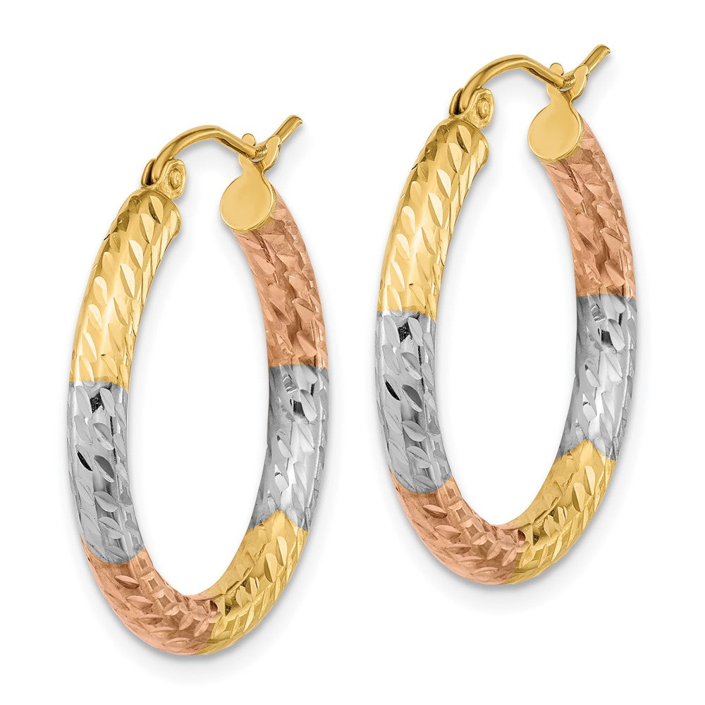 14K Gelb & Rhodium mit Weiß und Rose Poliert Diamantiert Creolen