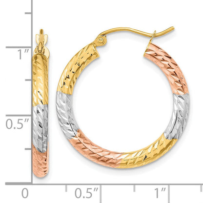 14K Gelb & Rhodium mit Weiß und Rose Poliert Diamantiert Creolen