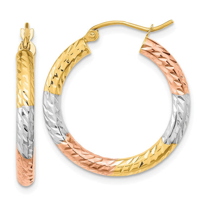 14K Gelb & Rhodium mit Weiß und Rose Poliert Diamantiert Creolen