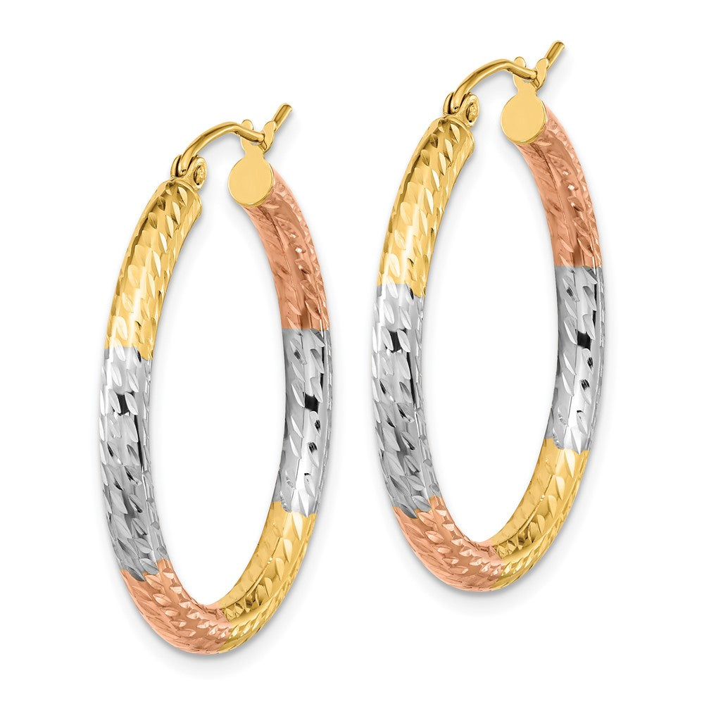 14K Gelb & Rhodium mit Weiß und Rose Poliert Diamantiert Creolen