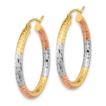 14K Gelb & Rhodium mit Weiß und Rose Poliert Diamantiert Creolen