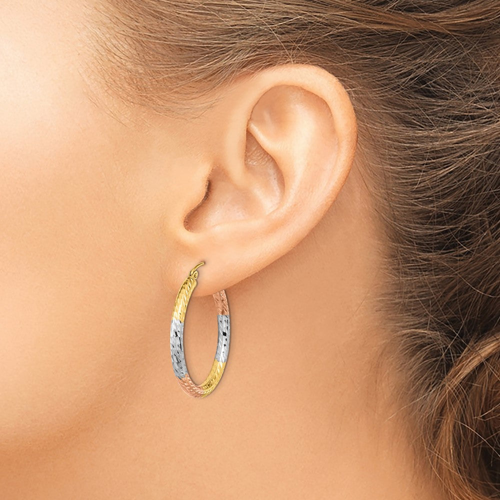14K Gelb & Rhodium mit Weiß und Rose Poliert Diamantiert Creolen