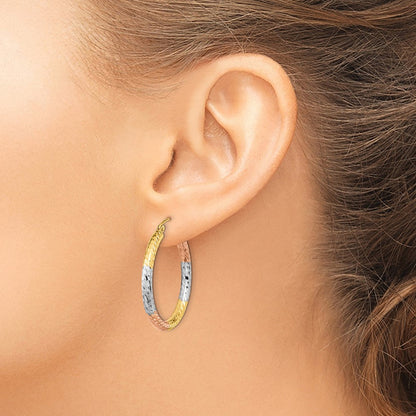 14K Gelb & Rhodium mit Weiß und Rose Poliert Diamantiert Creolen