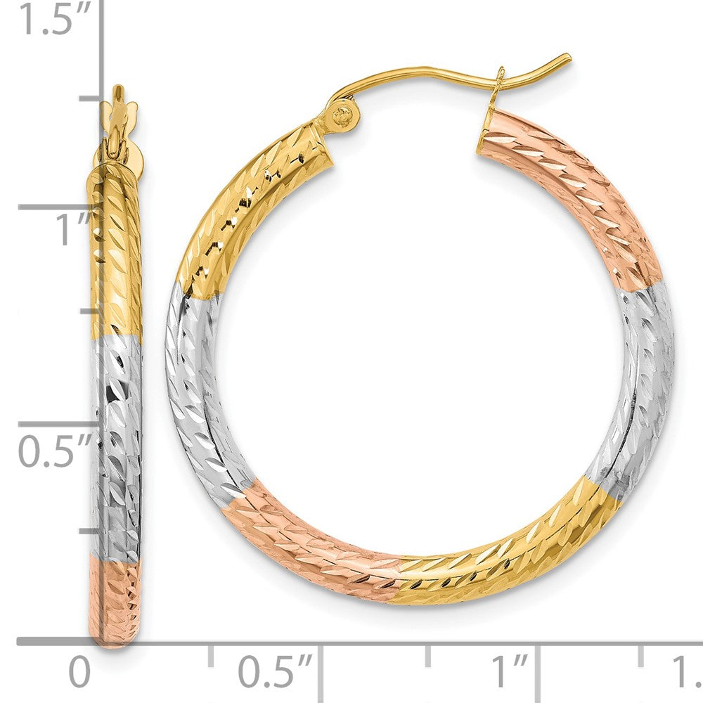 14K Gelb & Rhodium mit Weiß und Rose Poliert Diamantiert Creolen