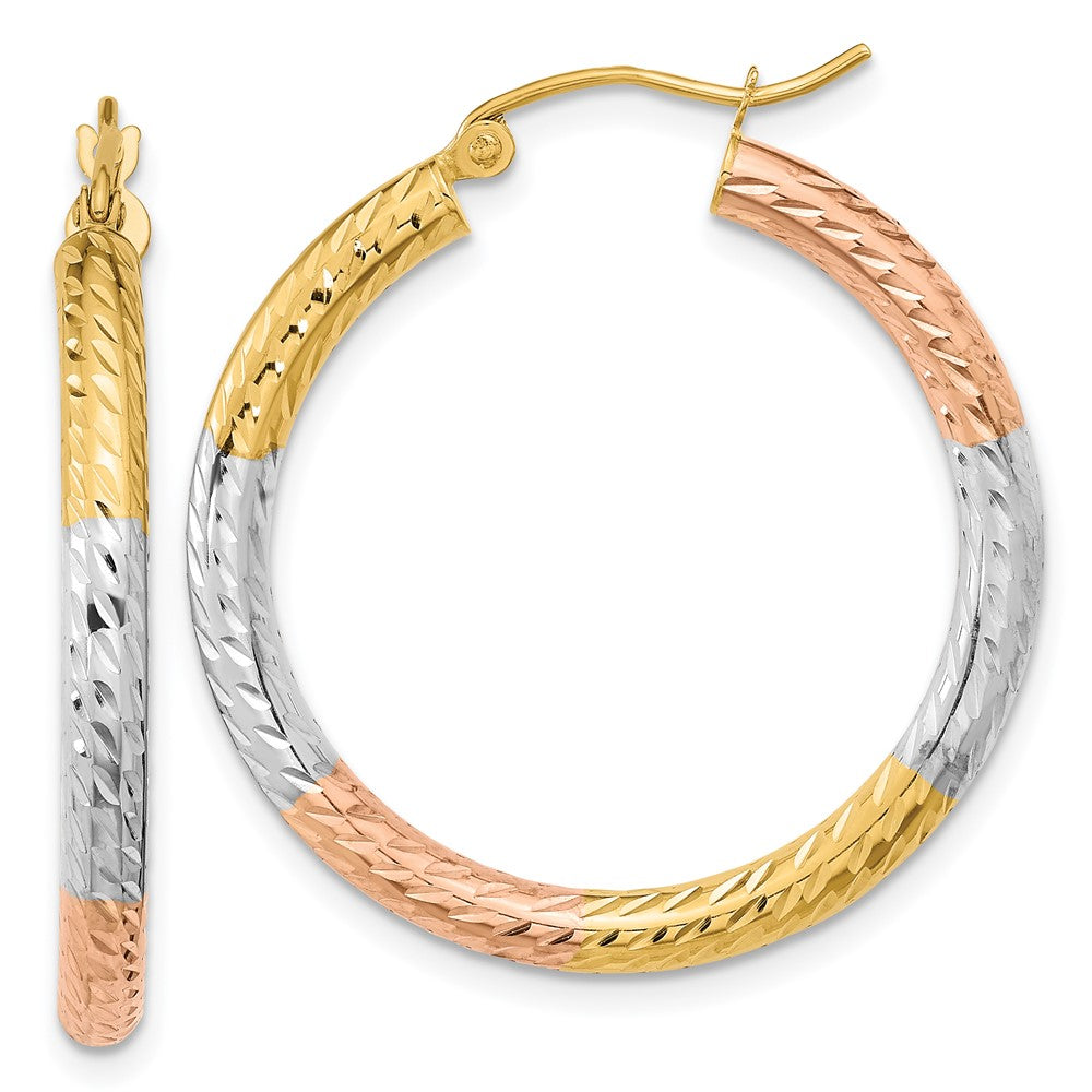 14K Gelb & Rhodium mit Weiß und Rose Poliert Diamantiert Creolen