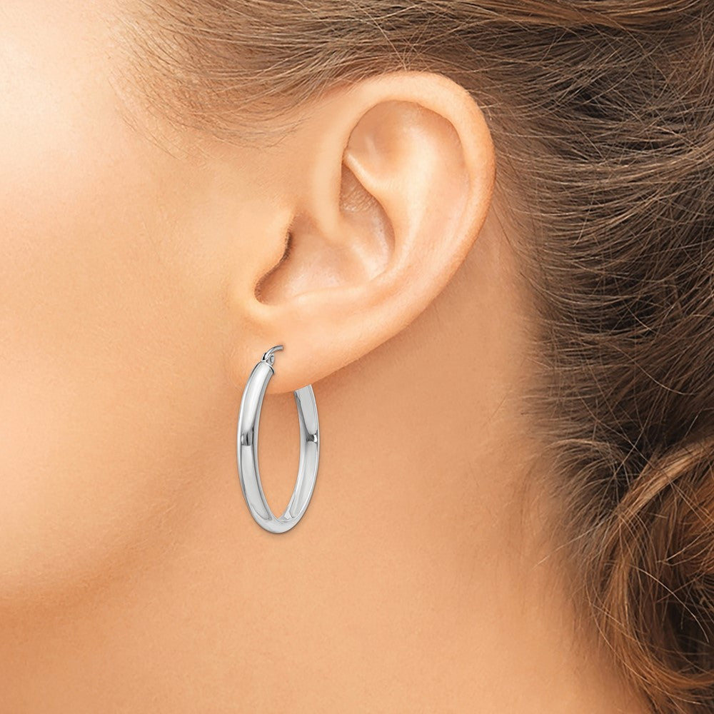 14K Weißgold Poliert 3.75mm Oval Röhre Creolen