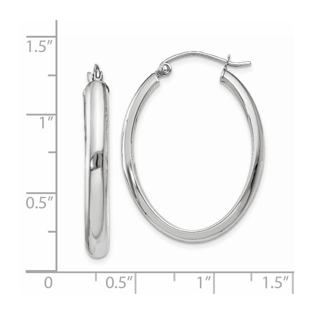 14K Weißgold Poliert 3.75mm Oval Röhre Creolen
