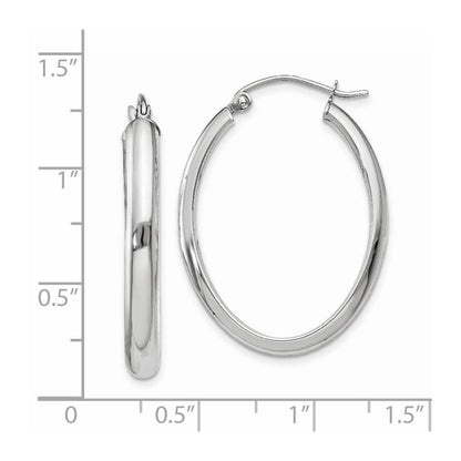14K Weißgold Poliert 3.75mm Oval Röhre Creolen