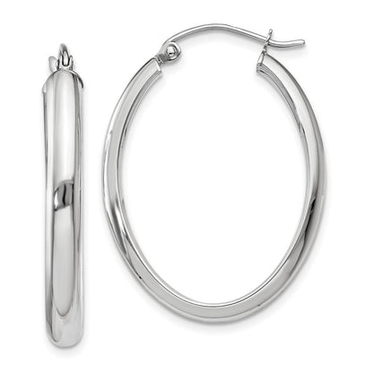 14K Weißgold Poliert 3.75mm Oval Röhre Creolen