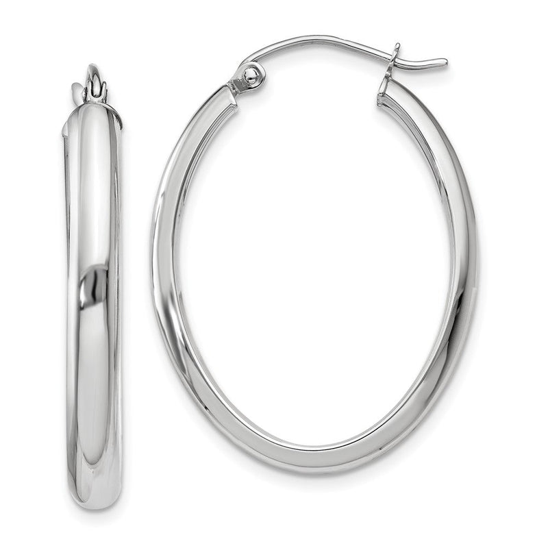 14K Weißgold Poliert 3.75mm Oval Röhre Creolen