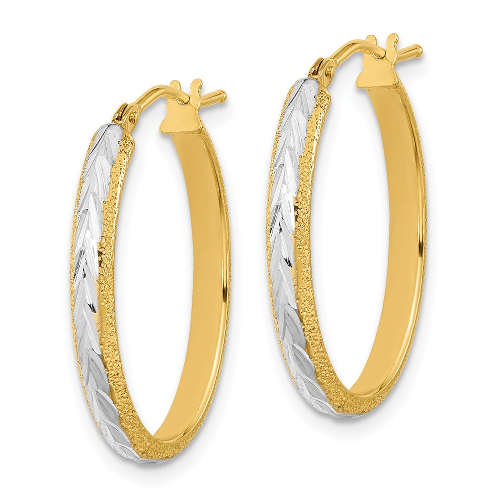 14K Gelb & Rhodium Weiß Diamantiert Strukturiert Creolen