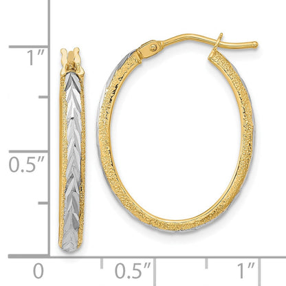 14K Gelb & Rhodium Weiß Diamantiert Strukturiert Creolen