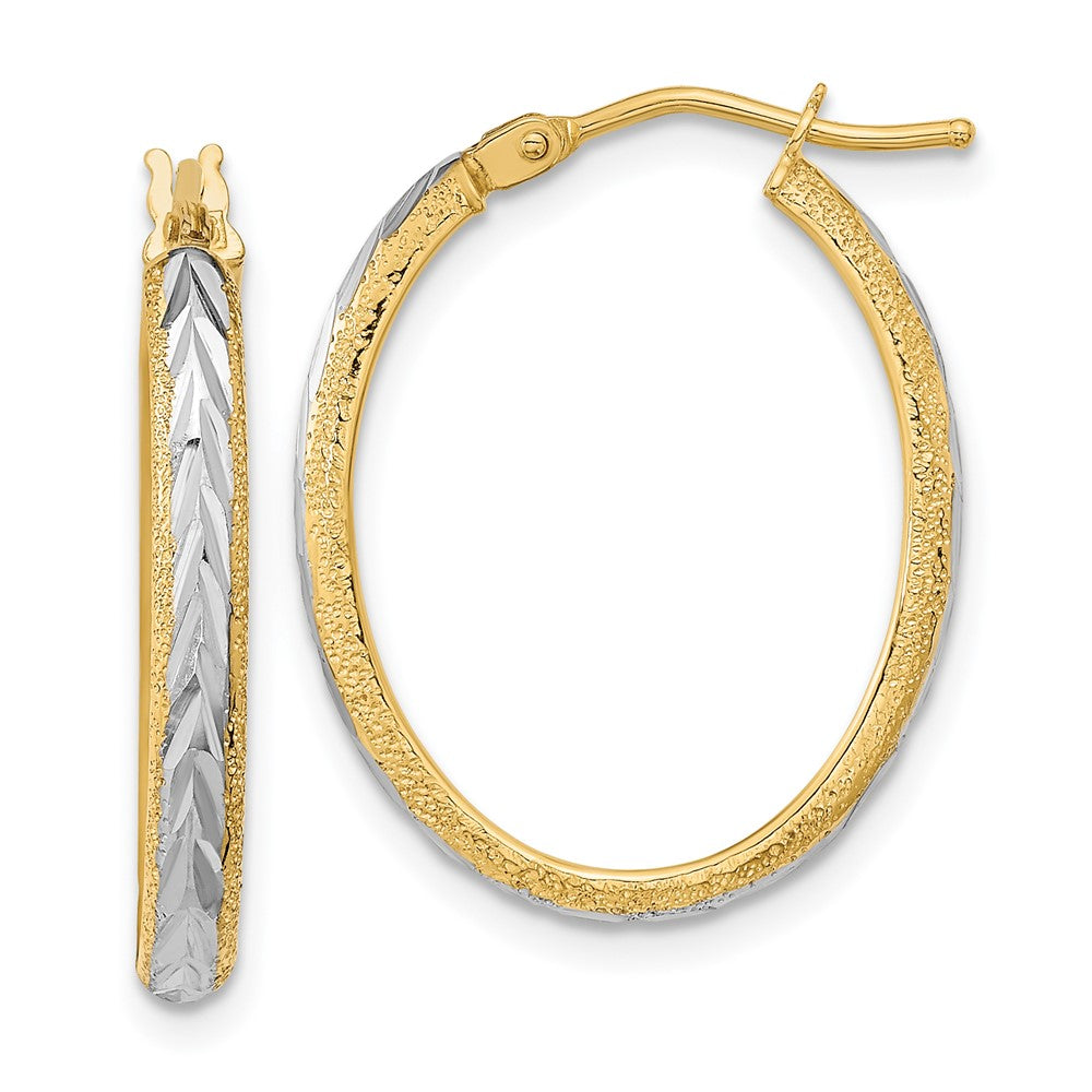 14K Gelb & Rhodium Weiß Diamantiert Strukturiert Creolen