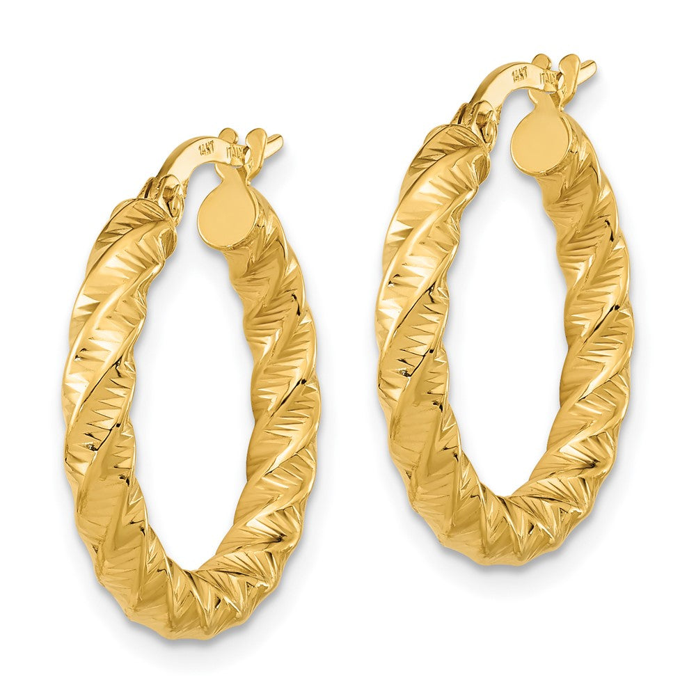 14K Gelbgold Poliert 3mm Gedreht Creolen
