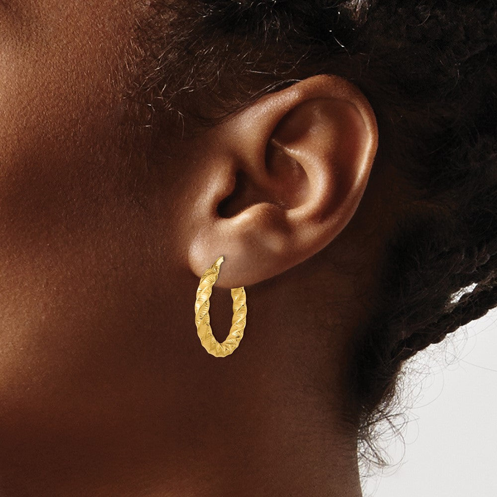 14K Gelbgold Poliert 3mm Gedreht Creolen