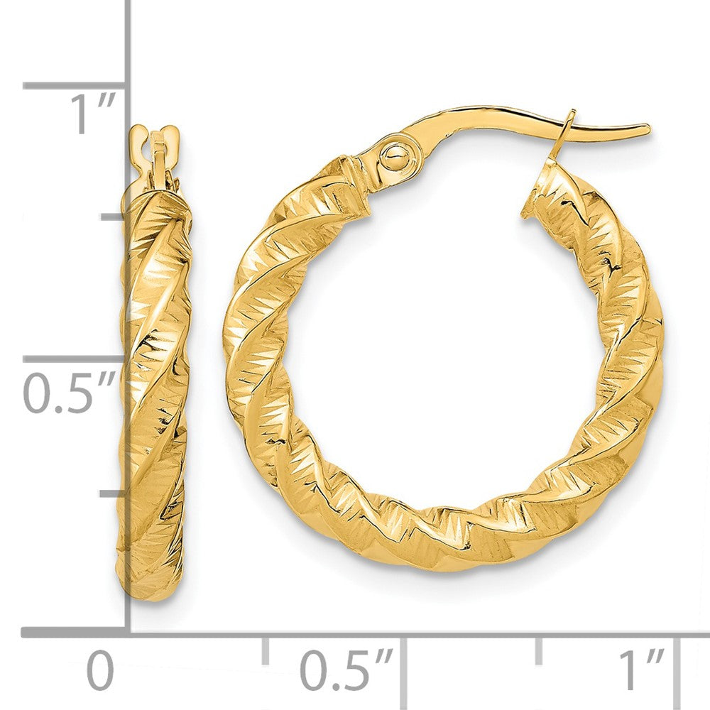 14K Gelbgold Poliert 3mm Gedreht Creolen