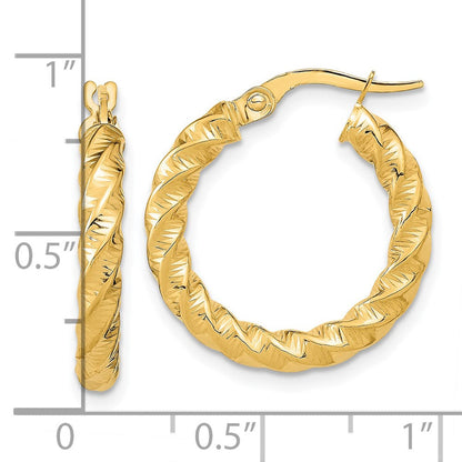 14K Gelbgold Poliert 3mm Gedreht Creolen