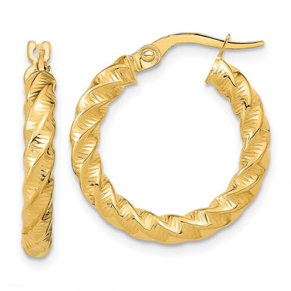 14K Gelbgold Poliert 3mm Gedreht Creolen