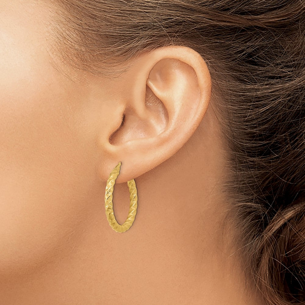 14K Gelbgold Poliert 3mm Gedreht Creolen