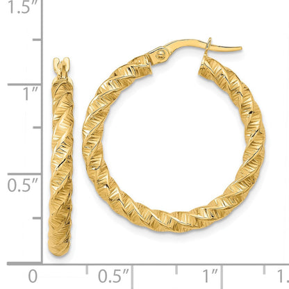 14K Gelbgold Poliert 3mm Gedreht Creolen